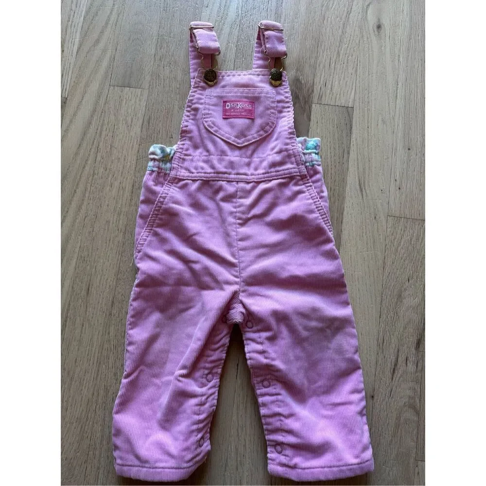 Oshkosh B’gosh Vintage Pink Corduroy Overalls Vestbak Cotton Blend 12 Months